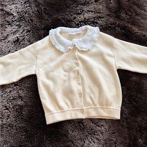 Zara Cream Cardigan Button Down Sweater with White Peter Pan Collar